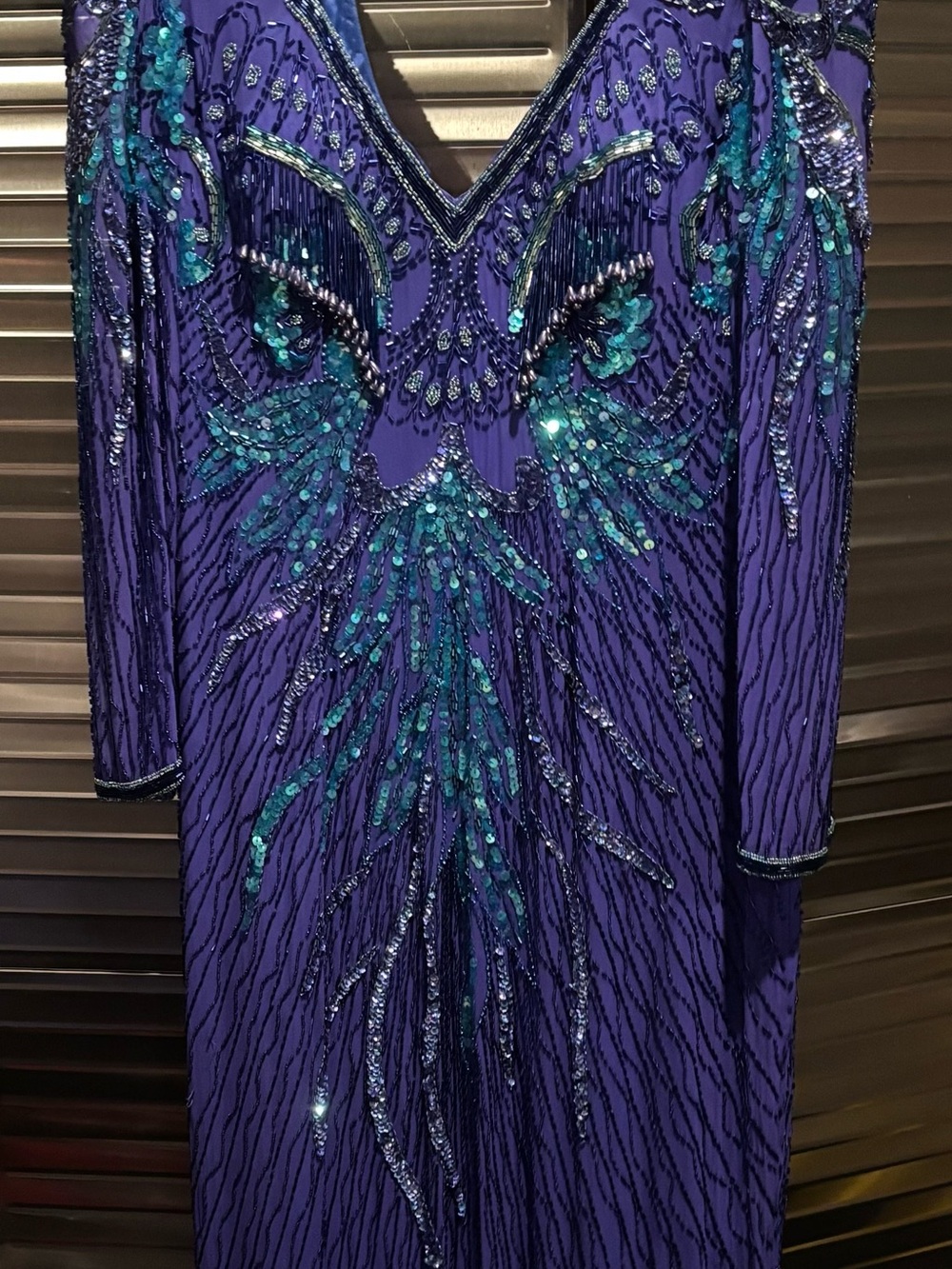 Sequin Embellished Purple & Teal Long Sleeve Dress